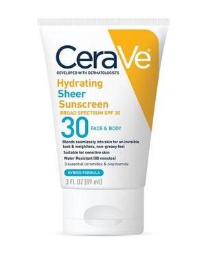 CeraVe Hydrating Sheer Sunscreen Broad Spectrum SPF 30 for Face & Body 89ml